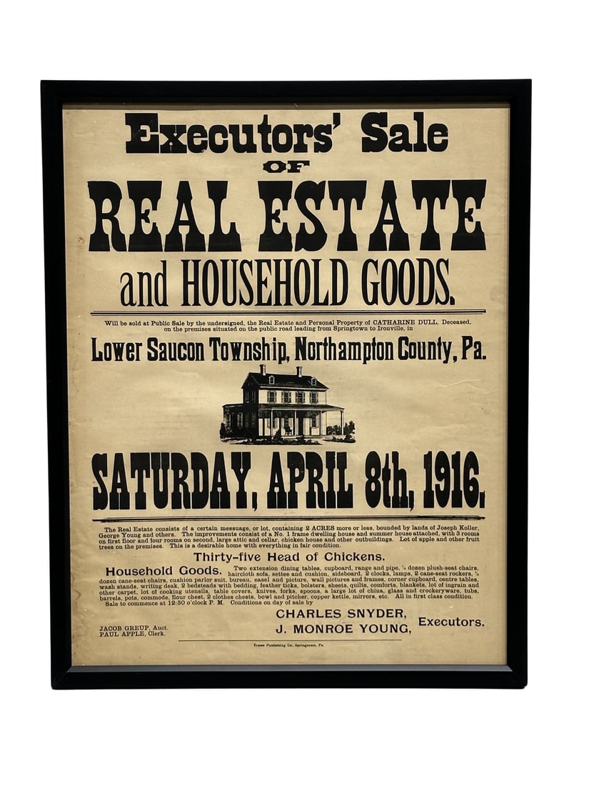 Framed Broadside - Executor's Sale 25 7/8"  x   20 3/4" (1 of 7)