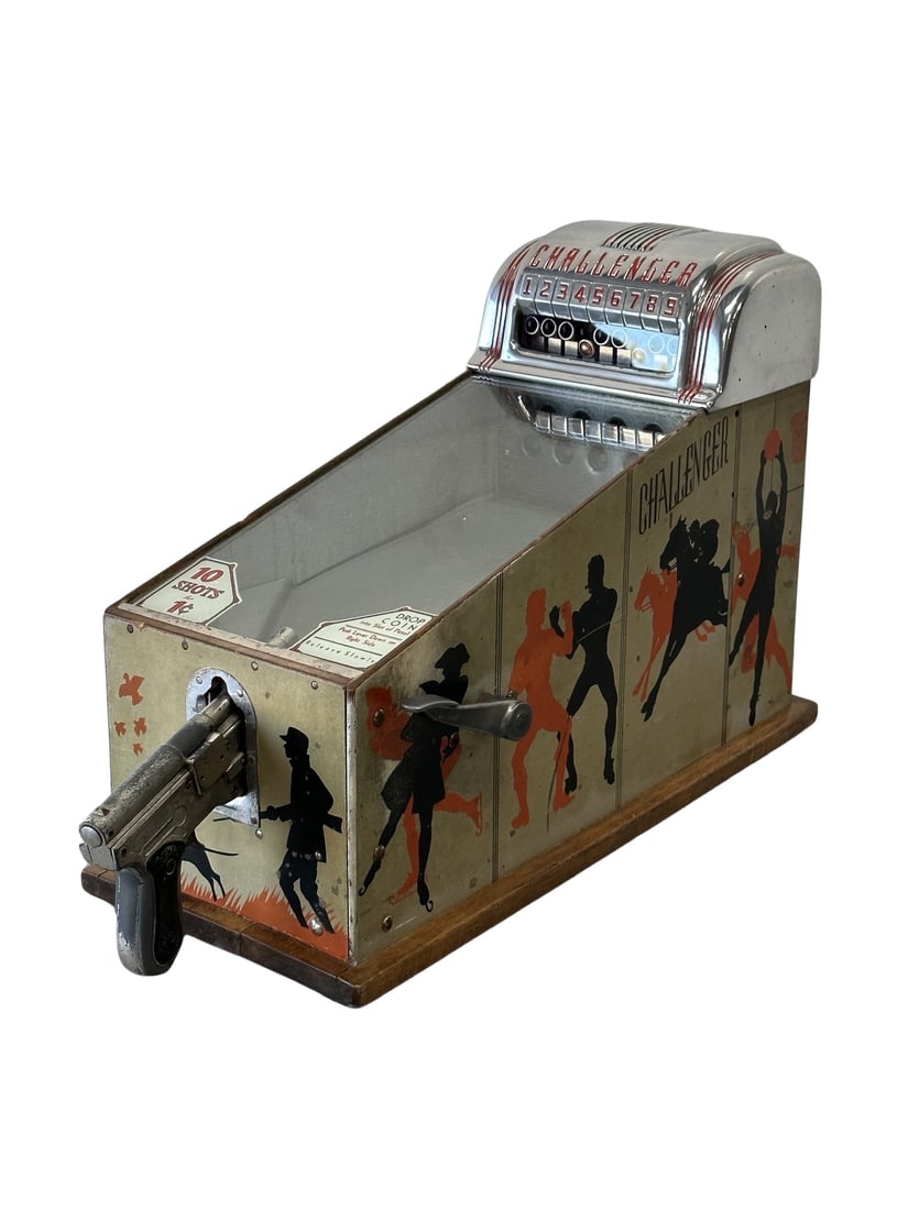 1940's ABT Shooting Gallery "Challenger" penny arcade  /  w/ keys  /   works   /   16 1/2"H,  10 (1 of 13)