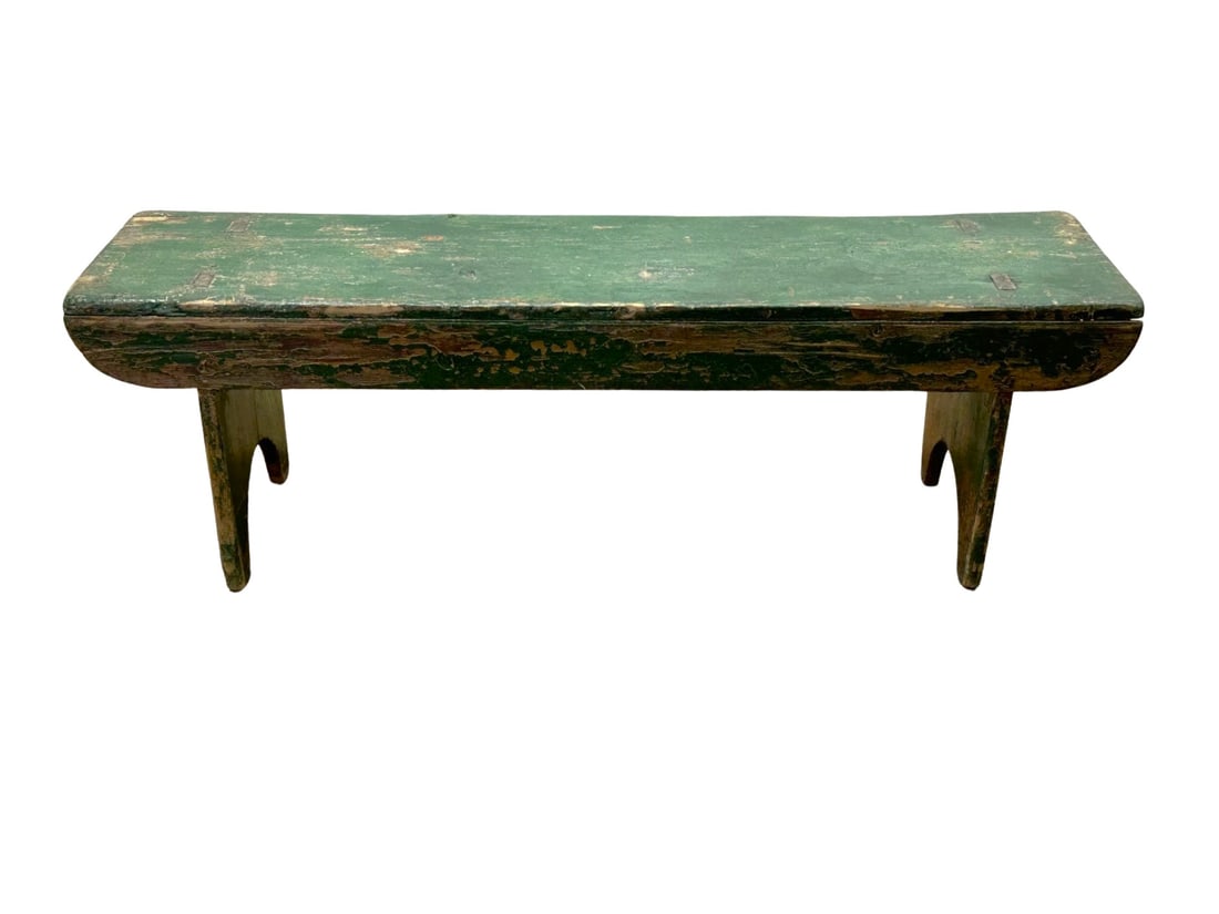 Pa. Green Painted Mortised Bench 16 3/4"H,   54"L,   15 3/4"W (1 of 7)