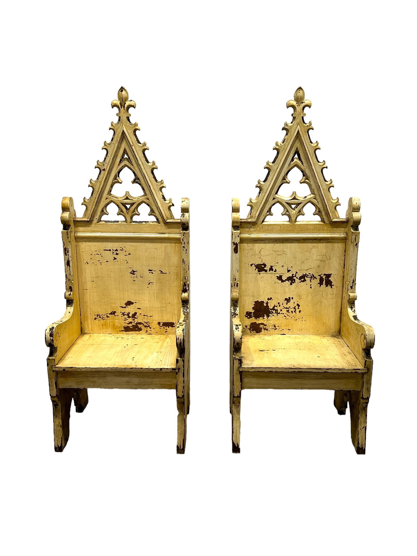 Pair of Painted Gothic Chairs 68"H,   25 3/8"(side-side),   20 1/2"(front-back)   /   seat - 18 (1 of 9)