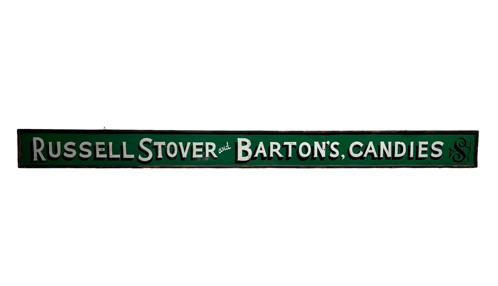 Russell Stover and Barton's Candies Sign metal, wood frame     /     12 1/4"  x   143 3/4" (11 ft. (1 of 11)