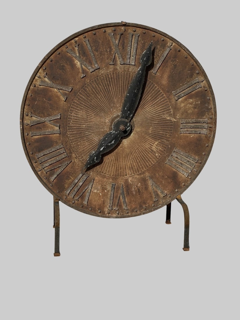 French Cast Iron Clock Face w/ Hands on Stand 56 1/4"H,   50" diam.,   20"W(base) (1 of 7)