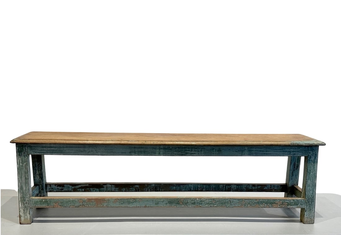 Green Painted Bench 18 3/4"H,   68"L,   13 1/4"W (top),   13 1/2"W(base) (1 of 7)