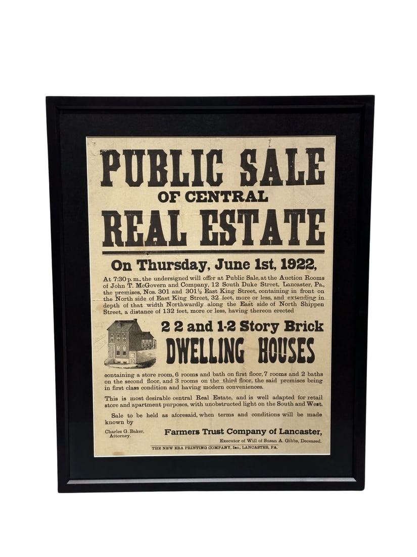 Framed Broadside - Public Sale Real Estate 29 3/8"  x   23 1/2" (1 of 6)