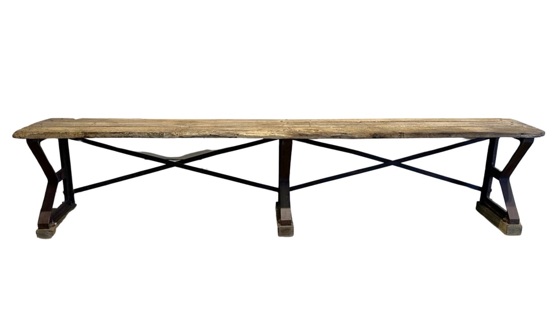 French Industrial Work Table - Iron Base/Wood Top 32 1/2"H,   149 1/4"L (12 ft. 5 1/4 in.),   23 (1 of 10)