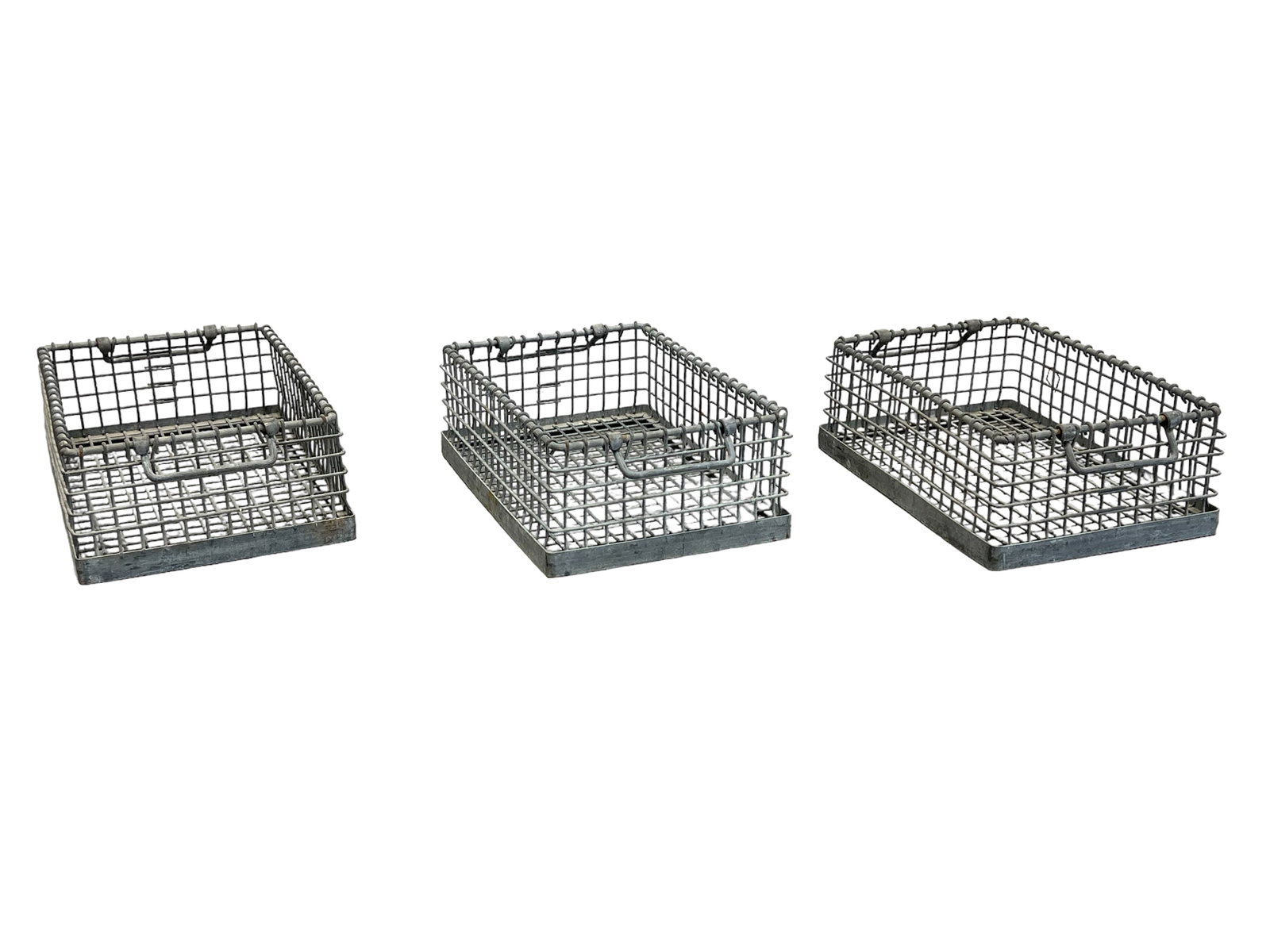 3pc. Lot of Industrial Metal Baskets 6 1/4"H, 16 3/4"L, 11 3/4"W each: 3pc. Lot of Industrial Metal Baskets 6 1/4"H, 16 3/4"L, 11 3/4"W each