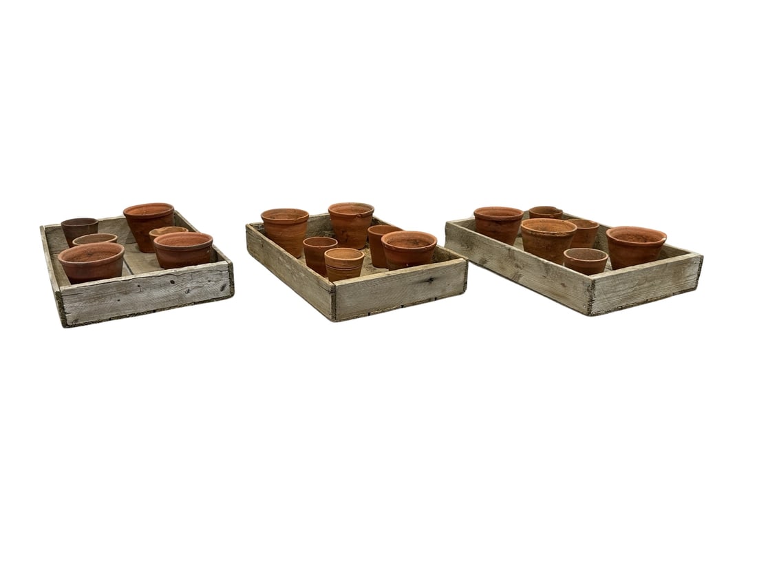 French Potting Trays w/ French Terra Cotta Pots trays - 3 1/4"H,   19 3/8"L,   12 7/8"W   / (1 of 12)