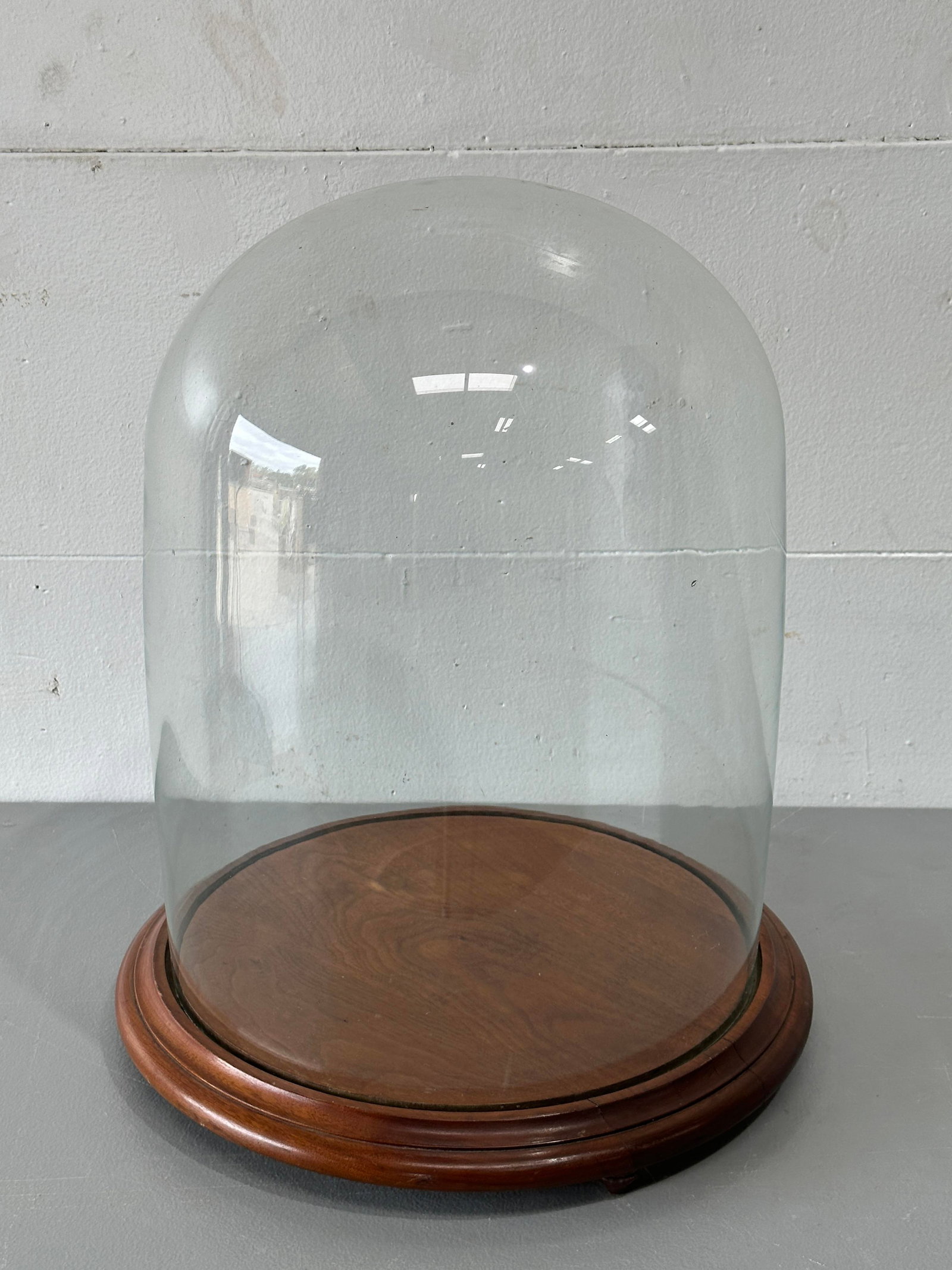 Large Round Glass Dome w/ Wood Base 19"H,   16 1/2" diam. (base),   13 1/2" diam. (inside base) (1 of 4)