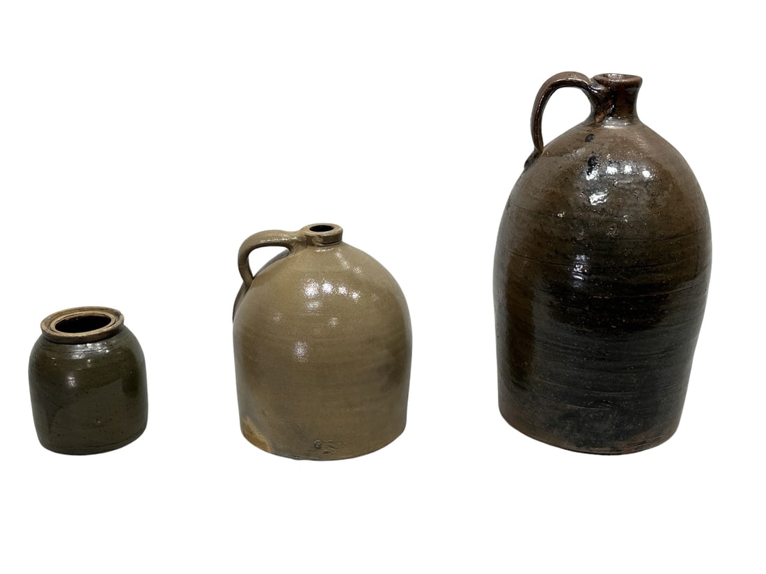 3pc. Lot of Southern Pottery 19 1/2"H,   11" diam.   /   11 3/4"H,   9 1/2" diam.   /    6 3/4"H, (1 of 12)