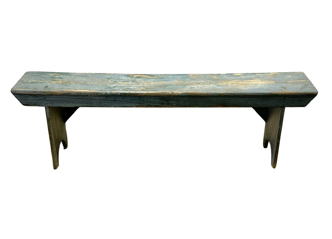 Pa. Gray / Green Painted Mortised Bench 18"H,   60"L,   11 5/8"W (1 of 8)