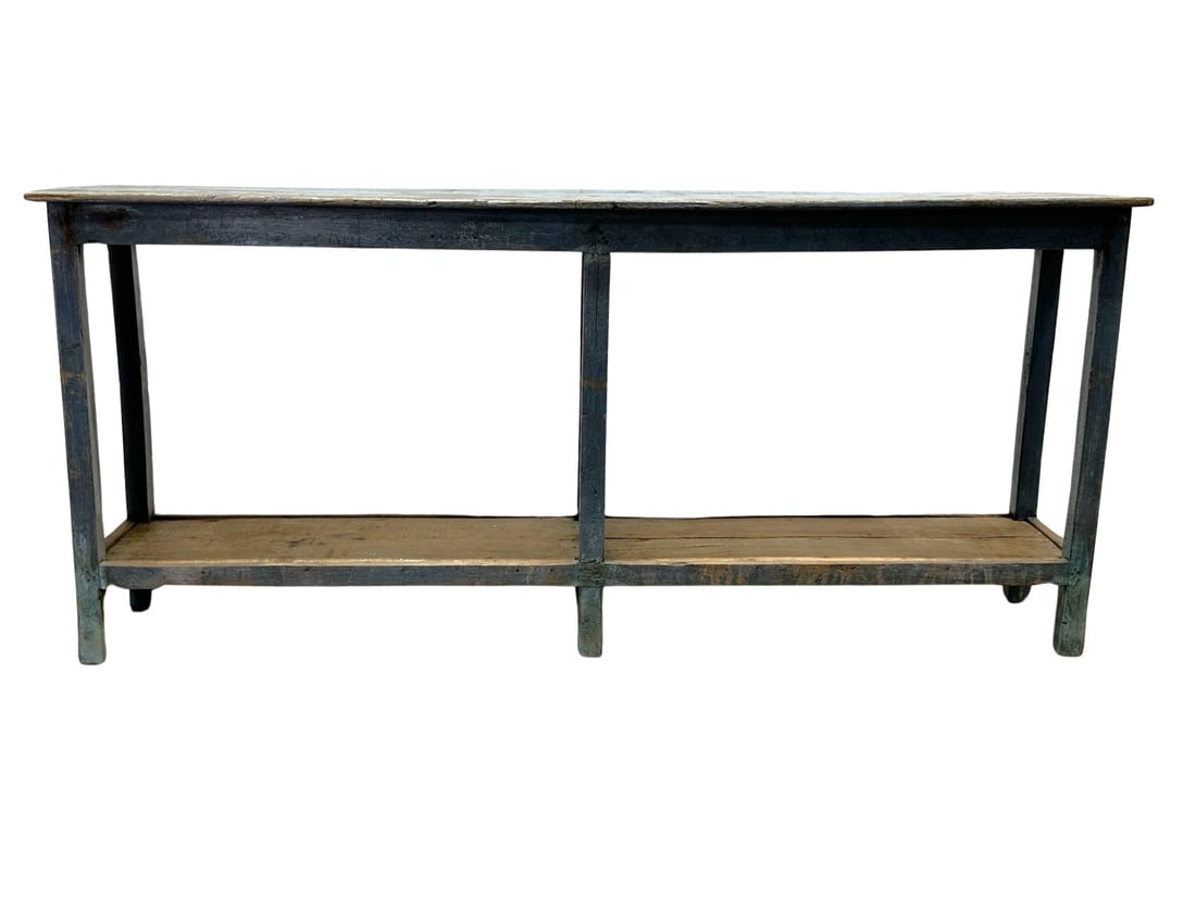 Blue Painted Work Table w/ Shelf 32"H,   72 3/4"L,   14 1/2"W (1 of 13)