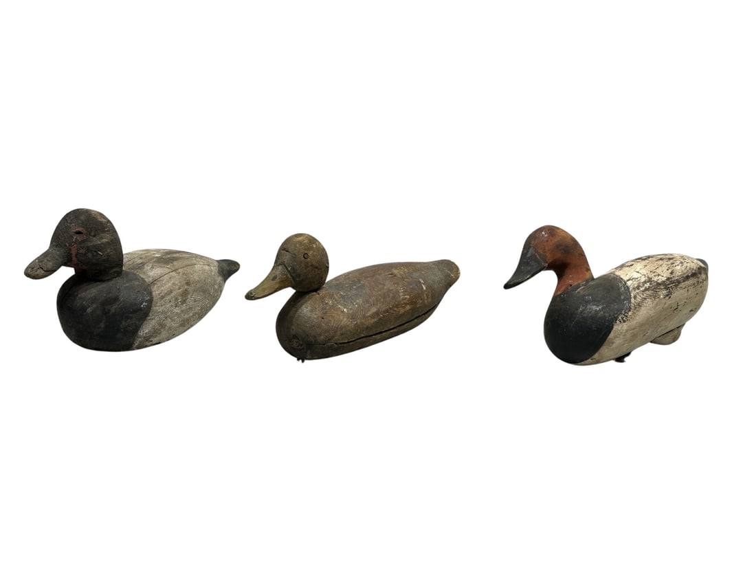 3pc. Lot Of Wooden Duck Decoys 7 3/4"h, 14 3/4" X 6 1/8" / 6 7/8"h, 15