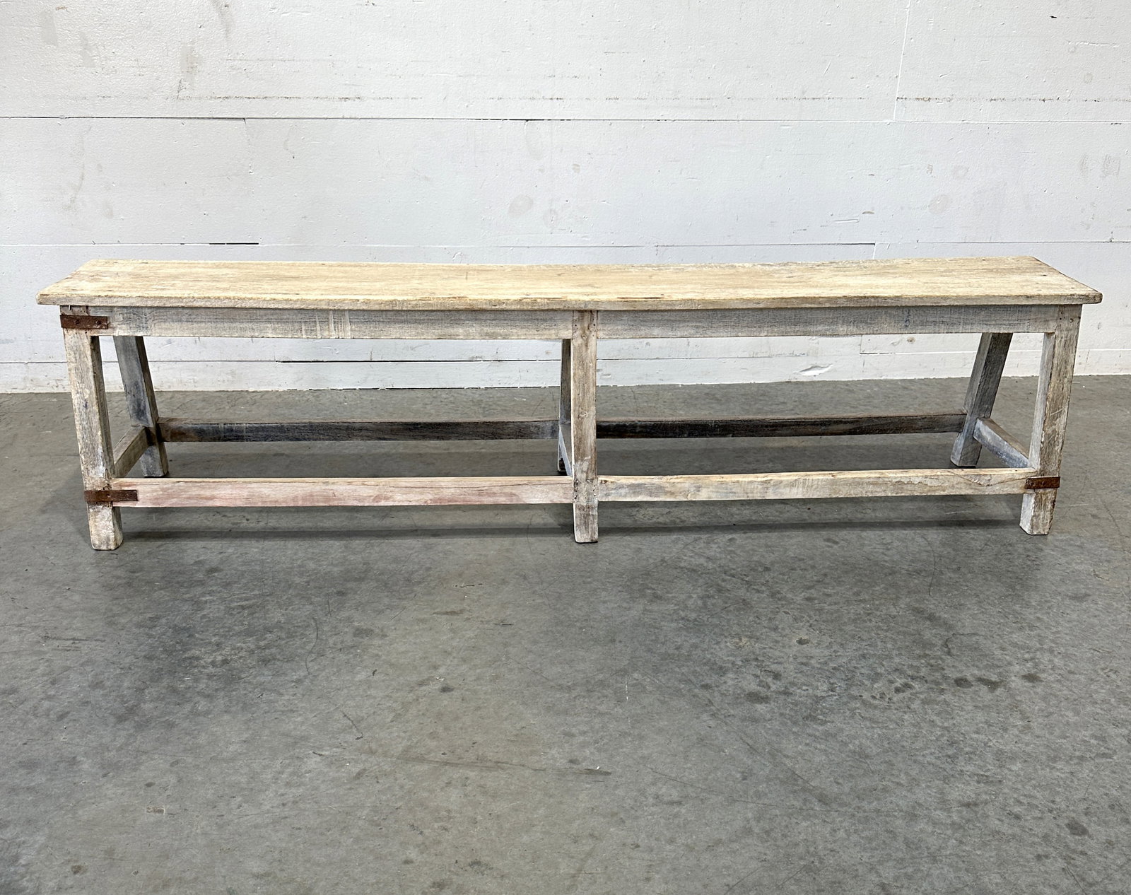 Bleached Wooden Farmhouse Bench 17 3/4"H, 72 1/4"L, 15"W: Bleached Wooden Farmhouse Bench 17 3/4"H, 72 1/4"L, 15"W