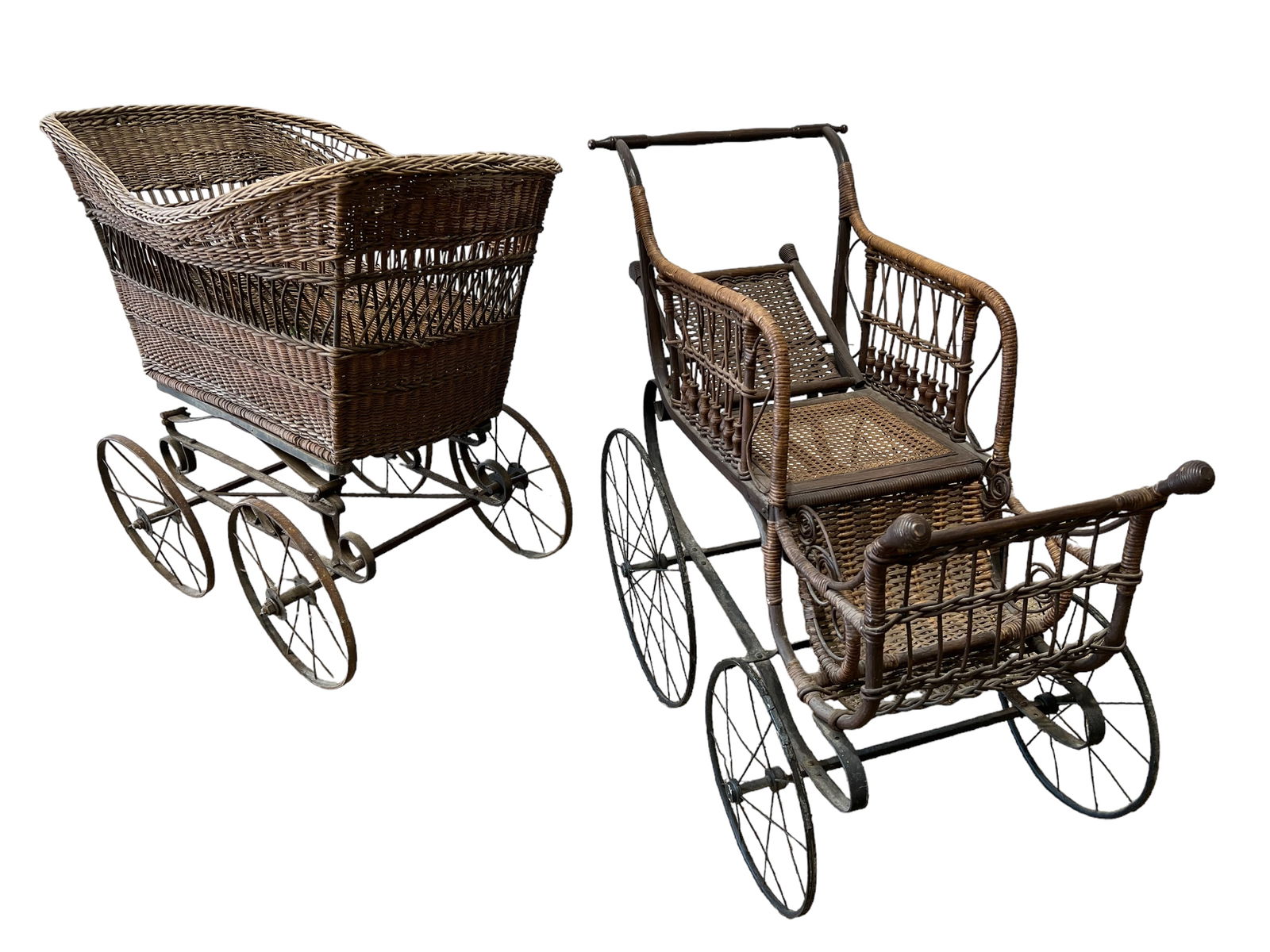 2 PC Lot of Wicker Baby Buggies 39"H, 34"L24"W    36 1/2"H, 39"L, 23"W (1 of 8)