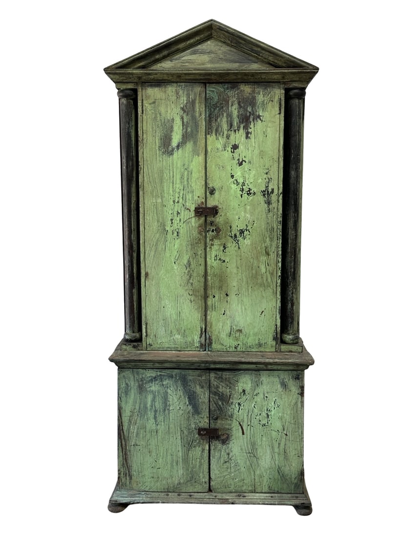 Green Painted Two Piece Cupboard 93"H,   39"  x   18" (1 of 10)