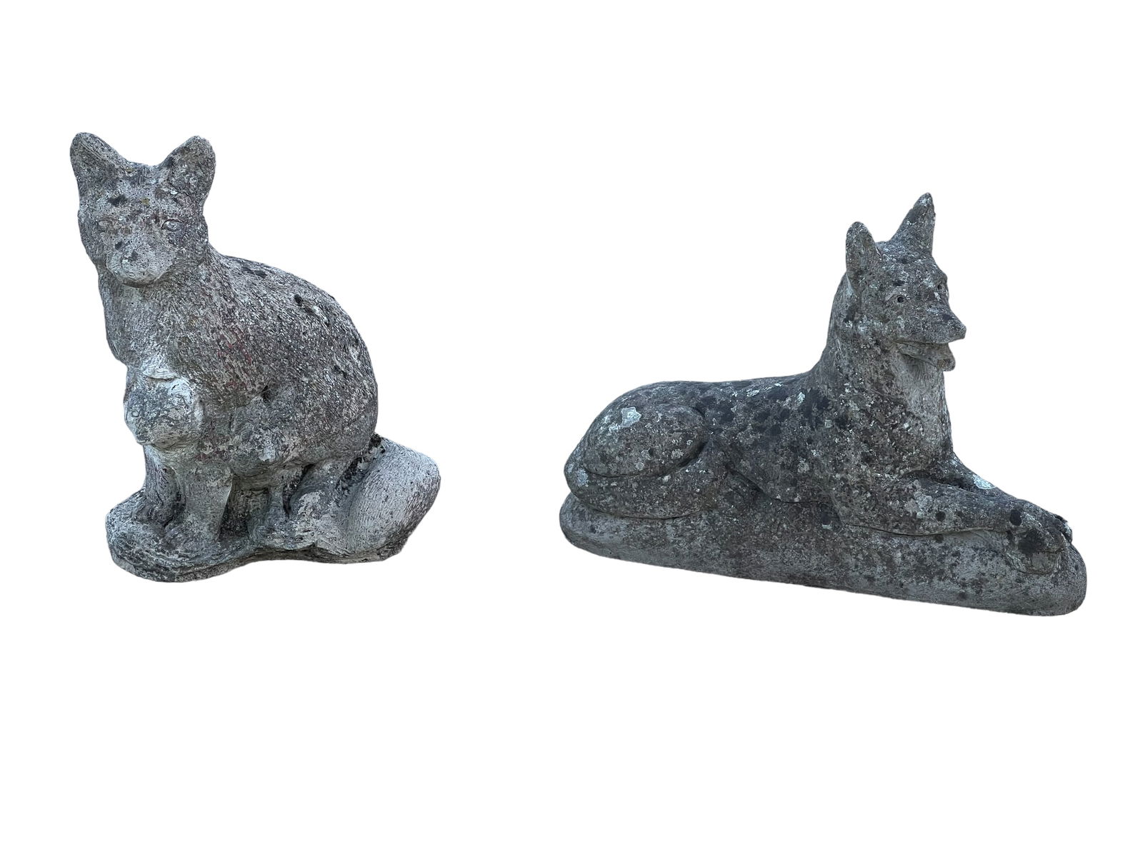2 PC Concrete Foxes 14 1/4, 20"L, 6 1/2"W   17 1/2"H, 10 1/2"L, 13 1/2"W (1 of 6)