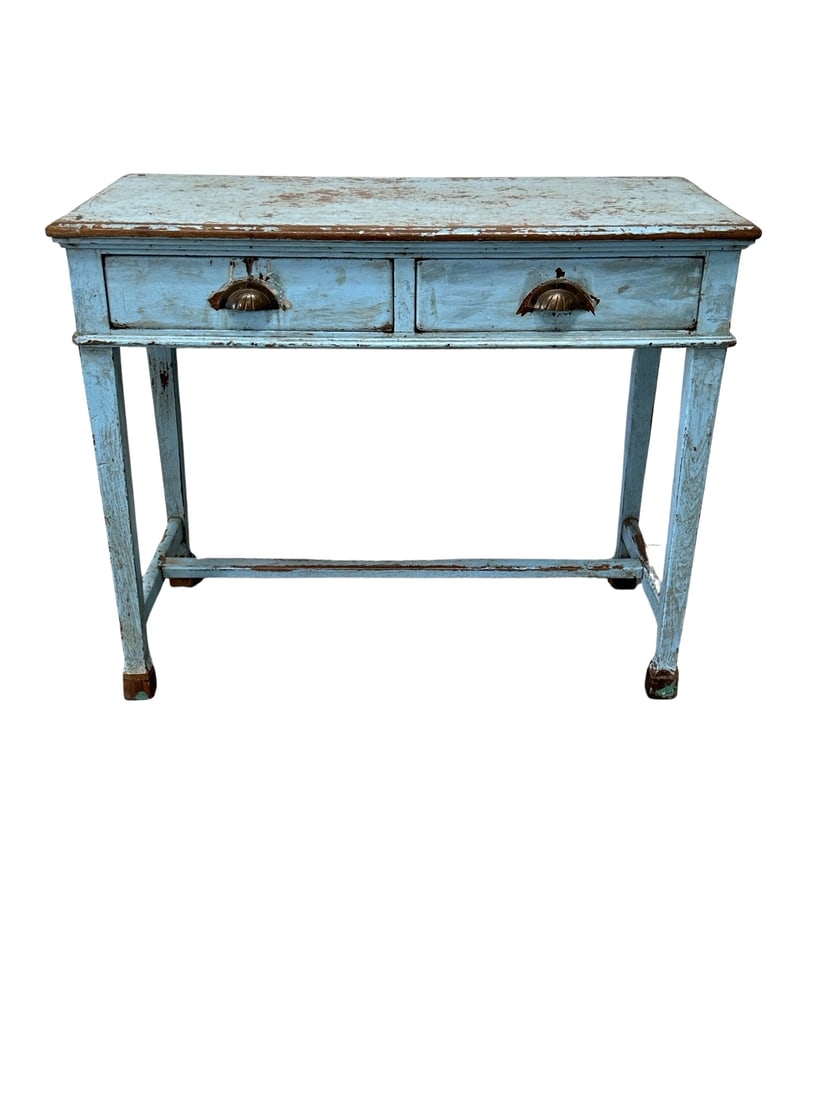 Blue Painted Two Drawer Work Table 30 1/4"H,   37 3/4"L,   18 1/2W (1 of 7)