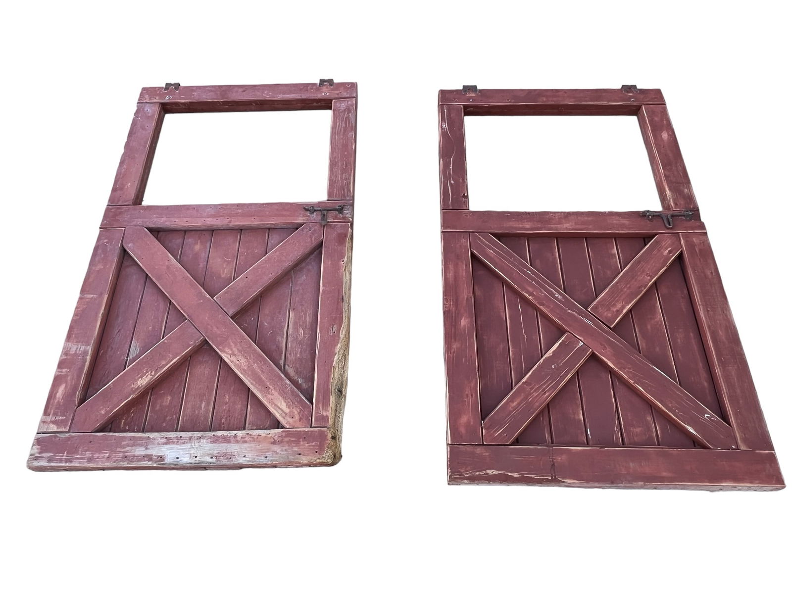 Pair of Large Red Painted Stable Doors 88"H,   50 3/4"L,   3 1/4"W (1 of 9)