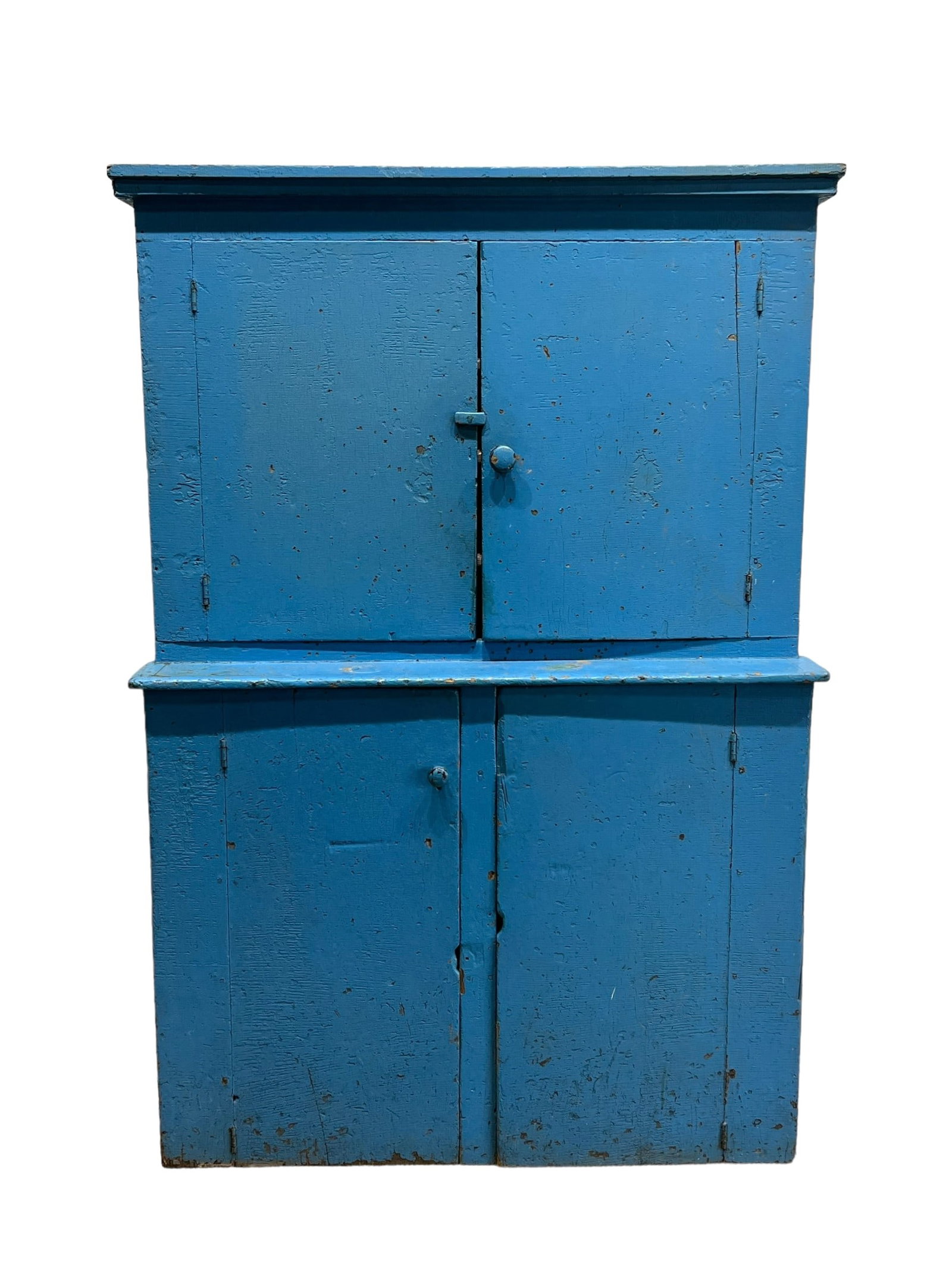 One Piece Blue Painted Step back Cupboard 75 1/2"H,   52"L,   18 1/2"W (1 of 10)
