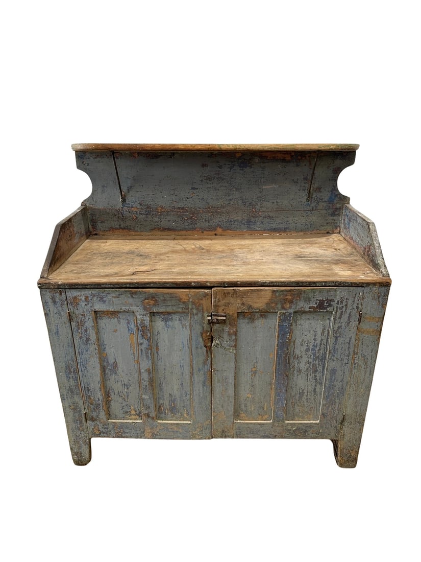 Blue Painted Amish Bucket Bench w/ Doors 44"H,   20"L,   41 3/4"W (1 of 11)