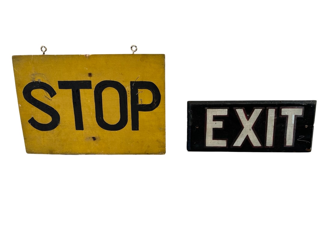 2pc. Lot of Wooden Signs STOP - 12 1/4"H   x   18"L   /   EXIT - 6 3/4"H   x   16"L (1 of 5)