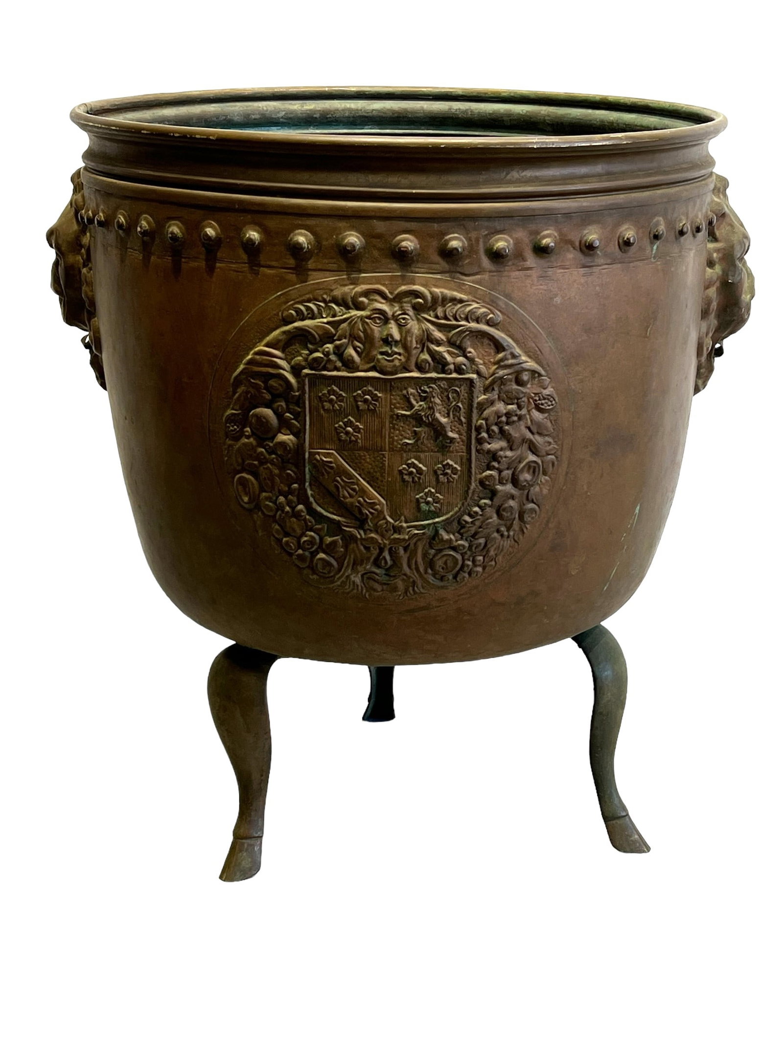 Copper Planter w/ Lion Faces / Hoof Feet Legs 22 7/8"H,   21 3/4"  x   19" (1 of 13)