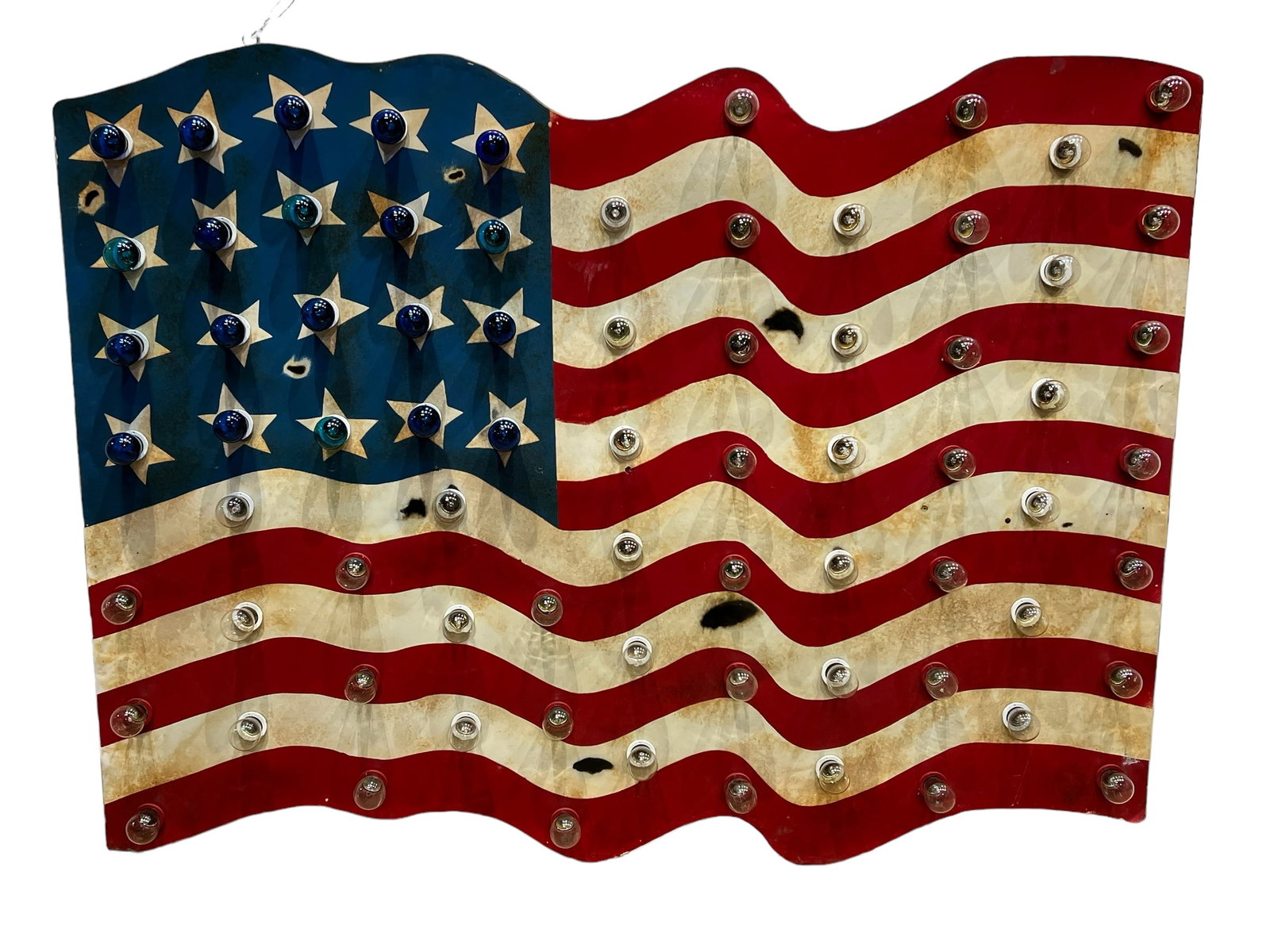 Vintage Lighted U.S.A. Flag Sign   -    metal stars can flash  /  control switch on top  /  45 (1 of 9)