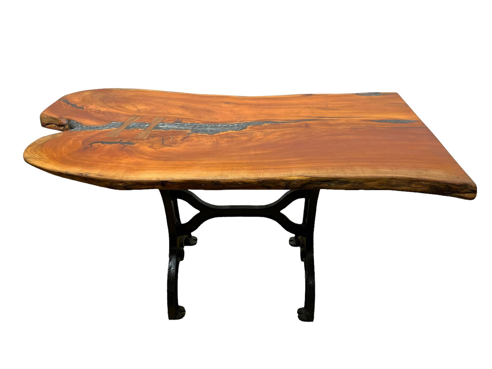 Natural Wood Top Table w/ Epoxy on Iron Base 36 3/4"H,   70 1/8"L,   37"W (1 of 7)