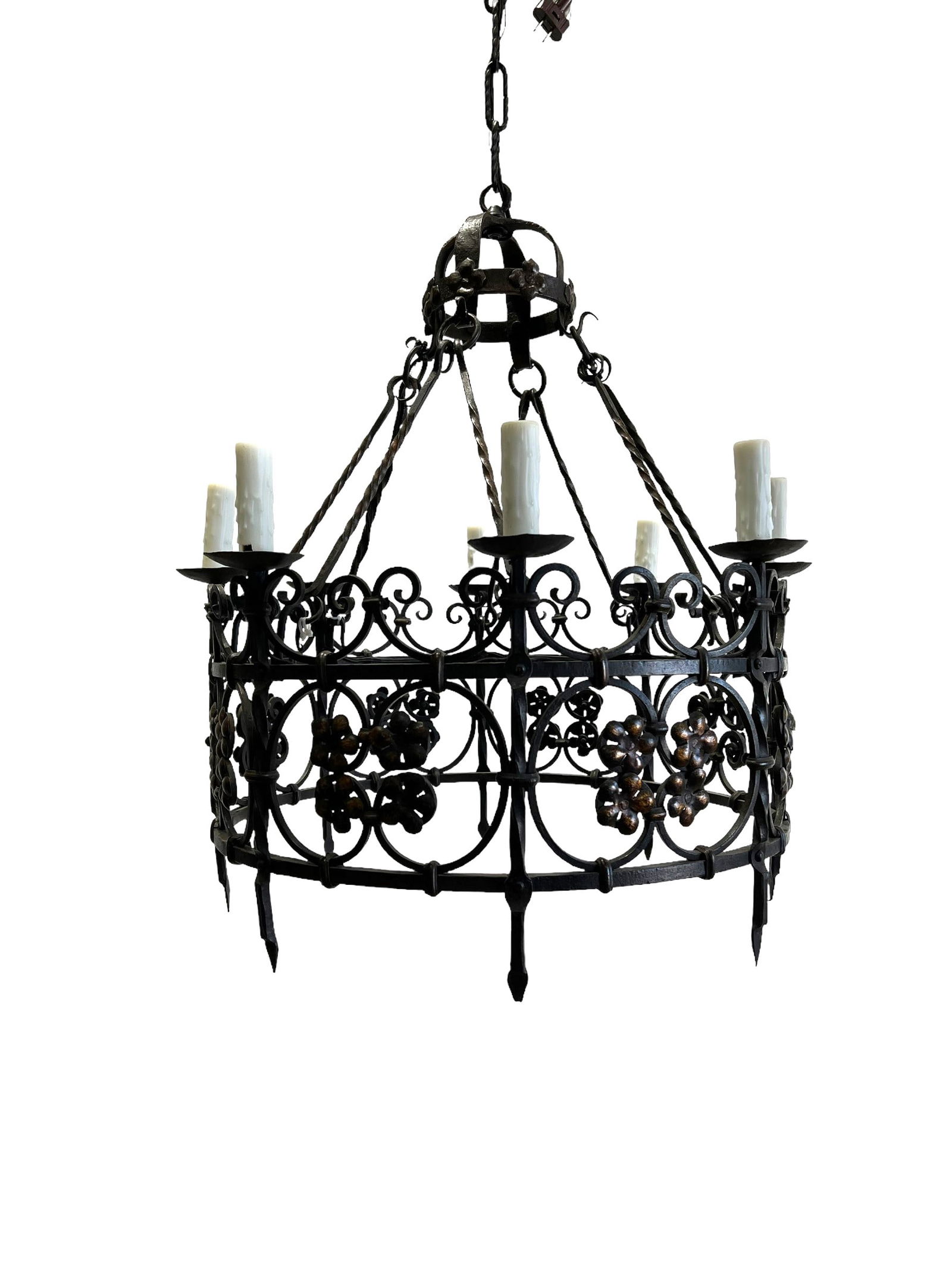Cast Iron 8 Light Chandelier electrified  /  UL Listed   /   27 1/2"H   x   25"Diamater (1 of 7)