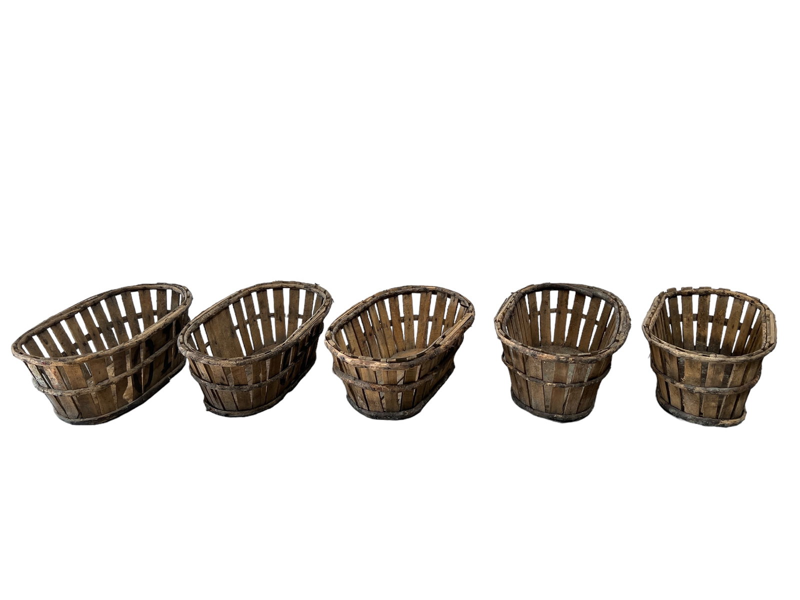 5pc. Lot of Early Wooden Gathering Baskets 8"H,   19 1/4"L,   13"W (1 of 5)