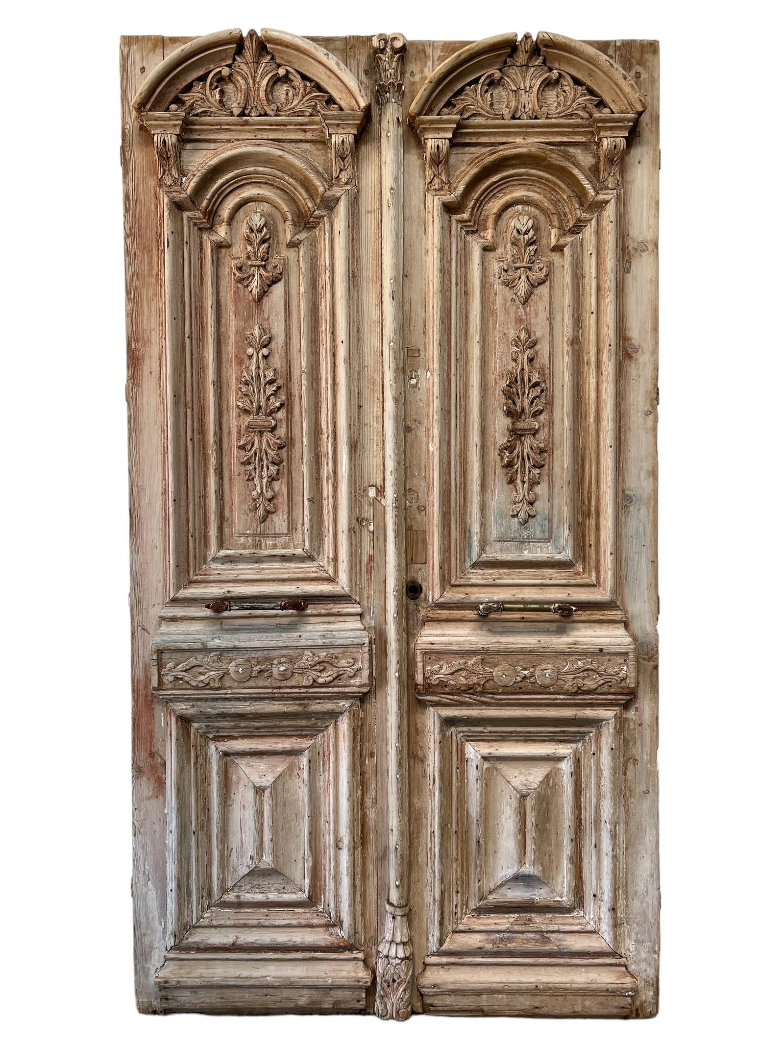 Pair of Carved French Architectural Painted Doors 104"H   x   56 1/2"L(Together) (1 of 16)