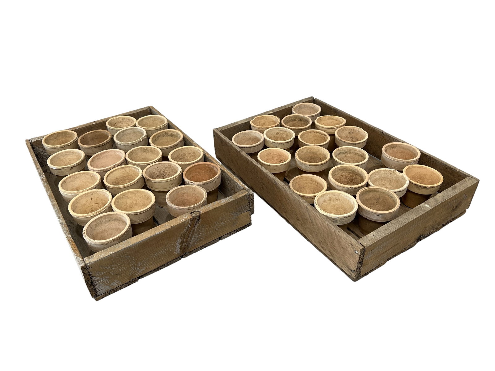 2pc. Lot of French Potting Trays w/ Clay Pots Trays - 3 1/4"H, 19 1/2"L, 13"W  /  Pots - 3 1/2"H  x (1 of 6)