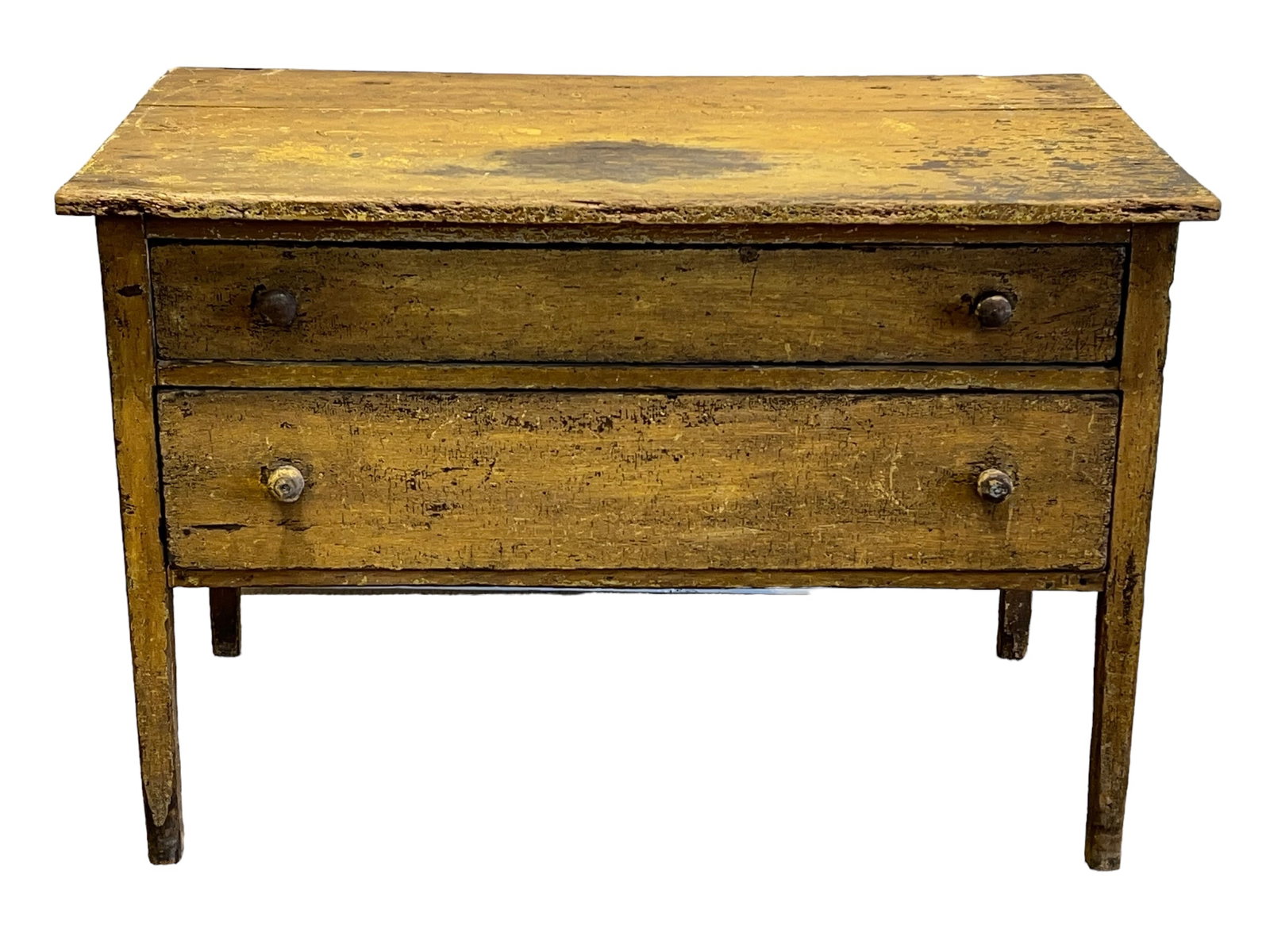 Mustard Painted Two Drawer Work Table 30"H,   44"L,   25 1/2"W (1 of 11)