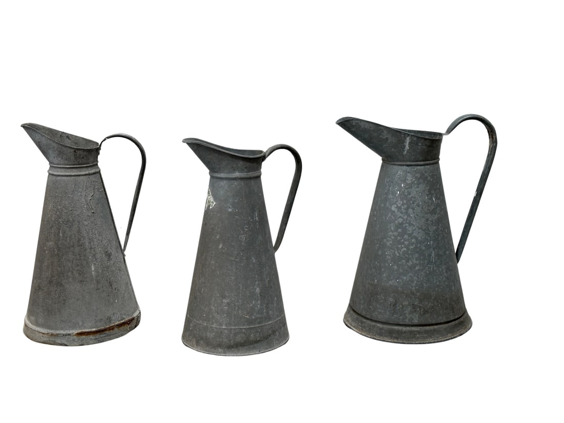 3 PC Galvanized Pitchers 17 1/2"H, 12 1/2:L, 10" Diam. (1 of 3)