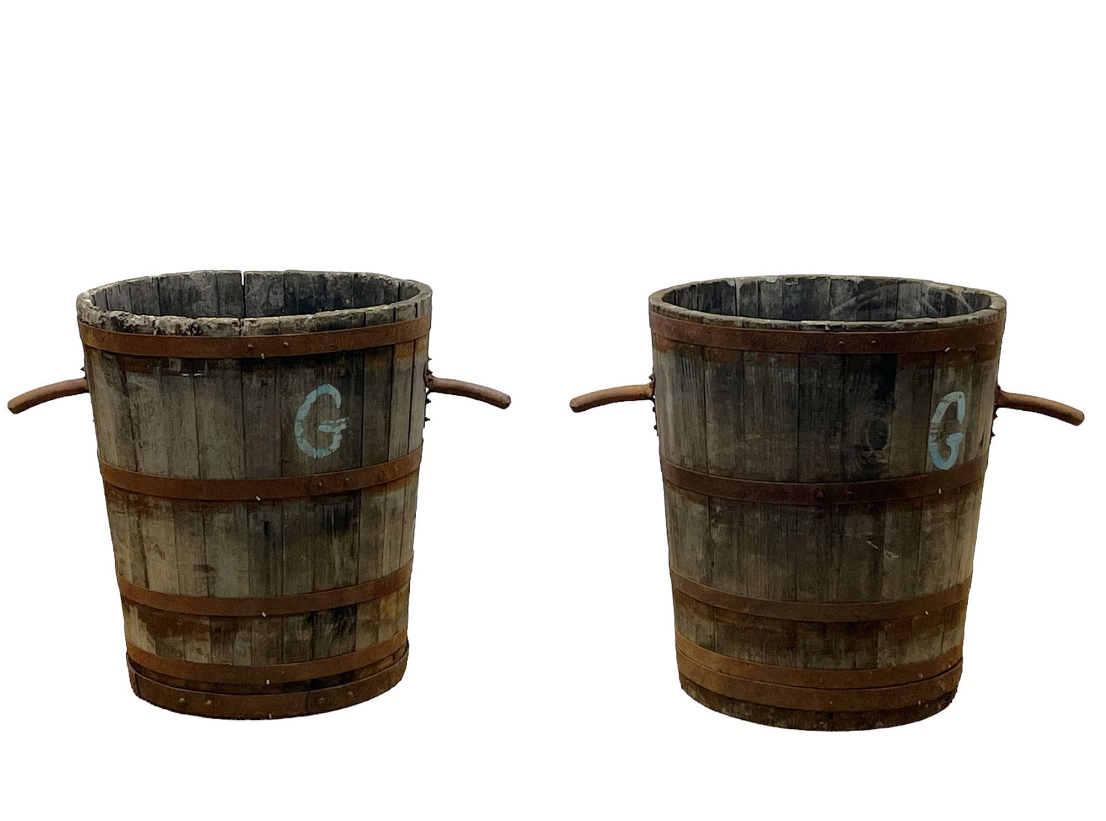 Pair of French Grape Gathering Barrels 31 1/4"H,  41 1/2"L,  26 1/4"W (1 of 8)