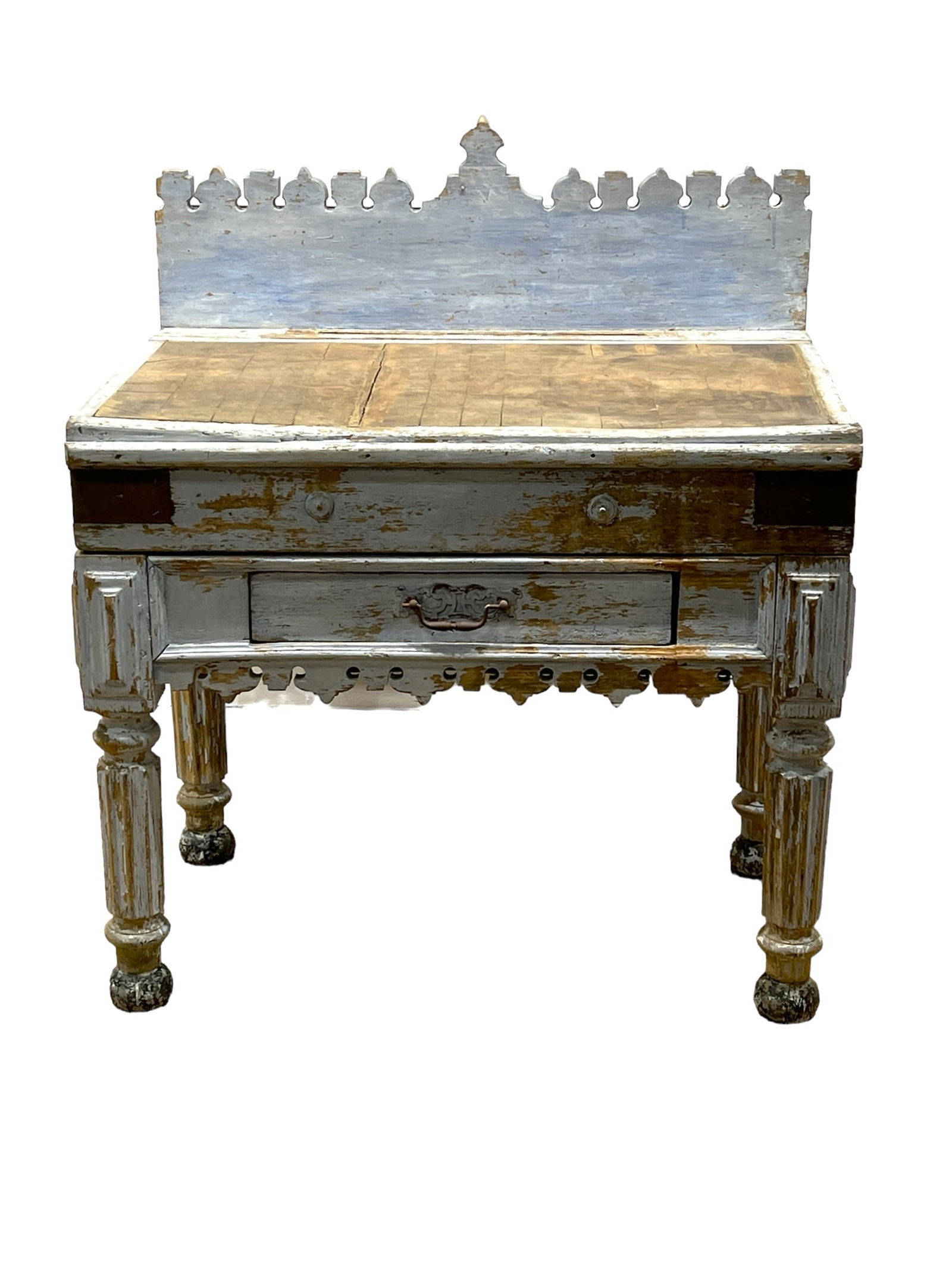 Blue Painted French Butcher Block w/ Drawer 46"H, 40"L, 29"w (1 of 6)