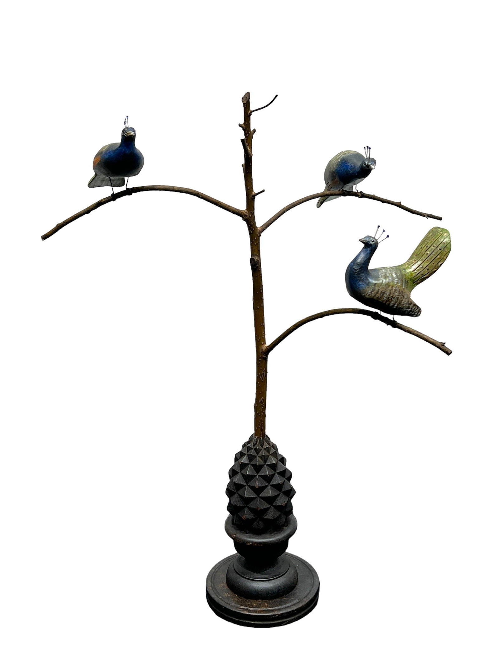 Folk Art Hand Carved Peacock Tree by Ken Kirby 23 1/2"H, 17"L, 10"W    /    Base 5 1/4" Diam. (1 of 9)