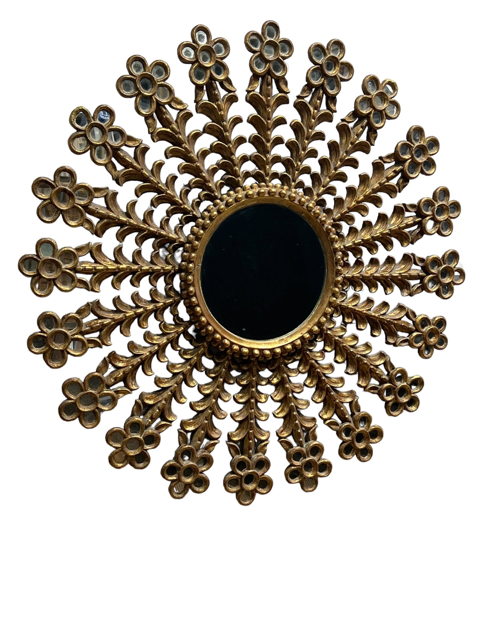 Spanish Gilt Wood Sunburst Mirror 39" Diam (1 of 8)