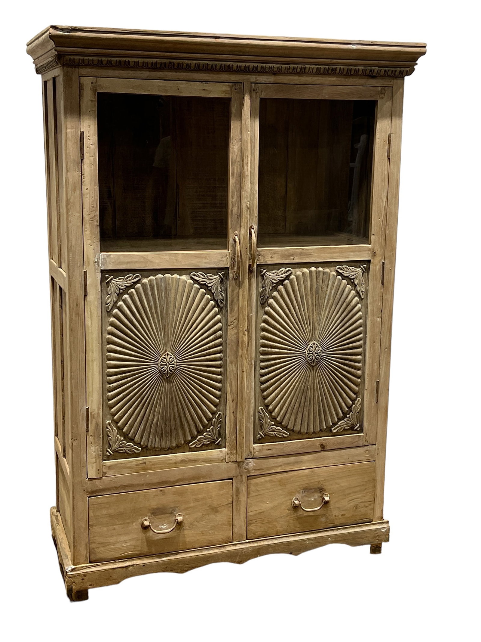 Carved British Colonial Cupboard 69"H, 47"L, 21"W: Carved British Colonial Cupboard 69"H, 47"L, 21"W