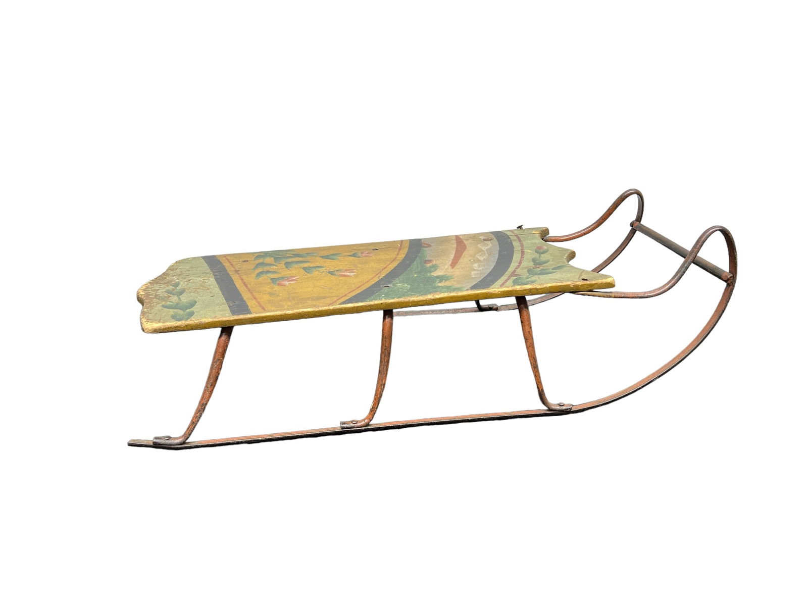 Early Painted Child's Sled 9 1/2"H,   32 1/2"L,   14 1/2"W (1 of 8)