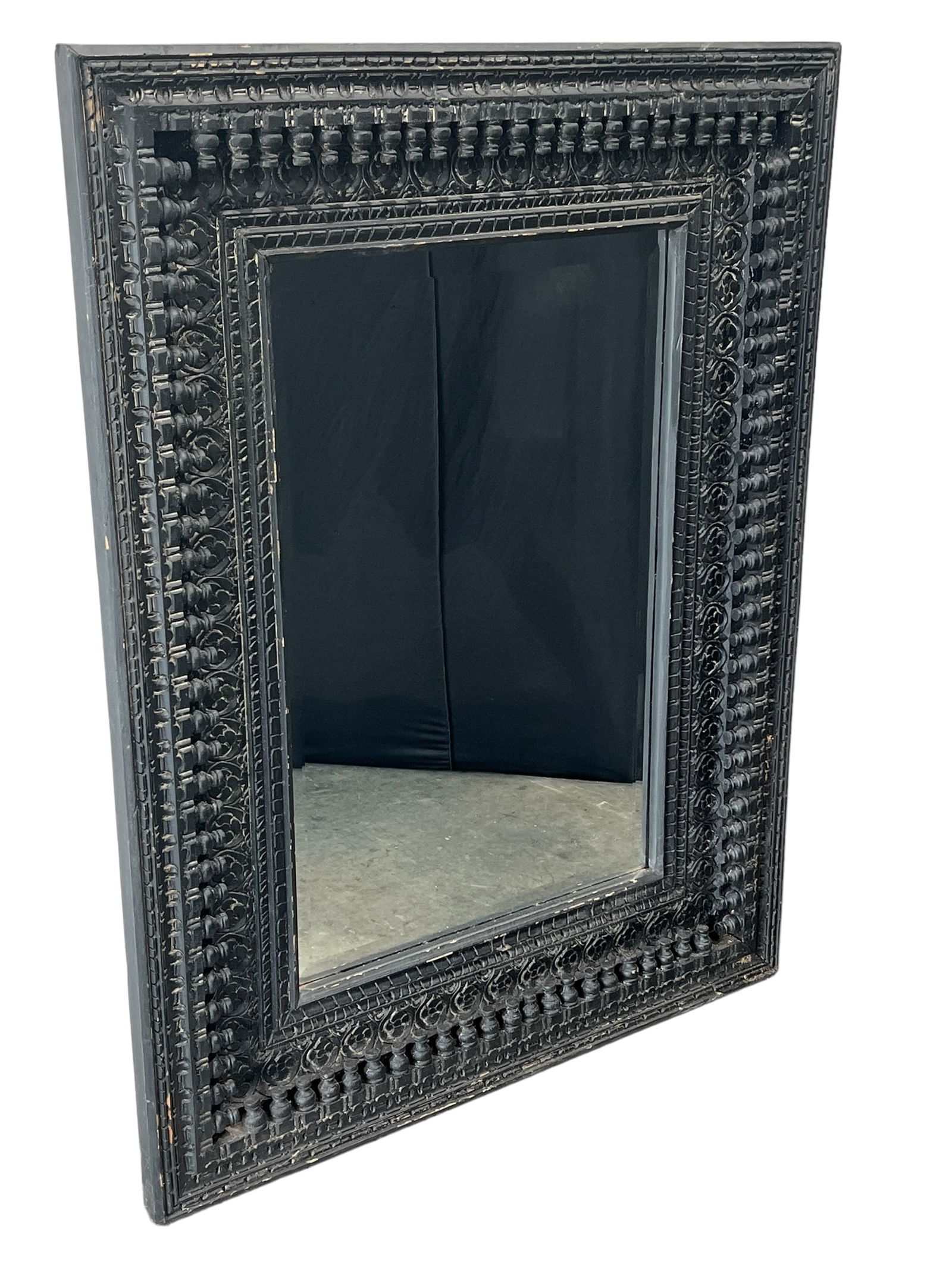 Black Painted Carved Beveled Mirror 51 1/2"H, 39"L (1 of 11)