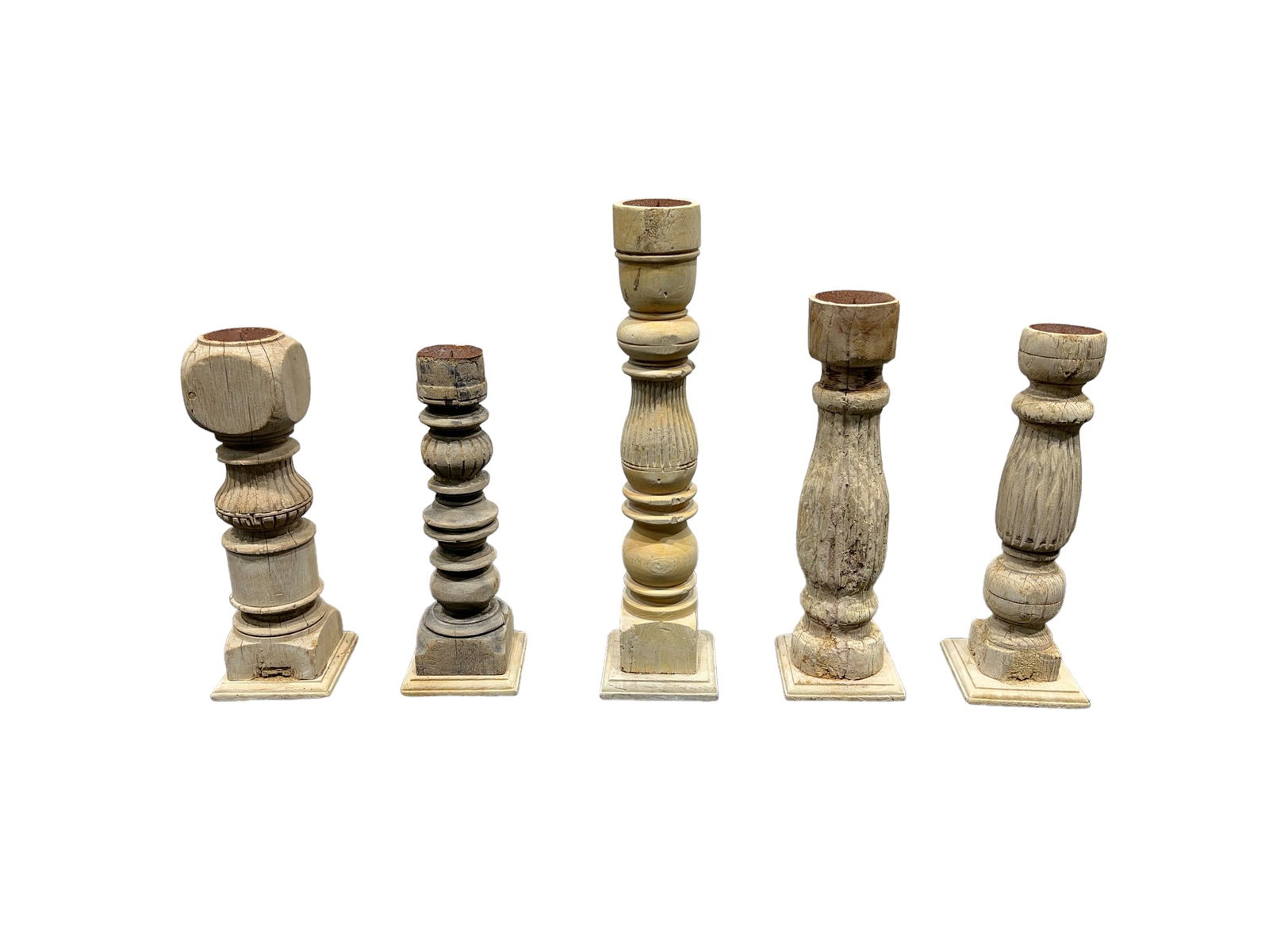 5pc. Lot of Architectural Wooden Candlesticks Tallest - 20 1/4"H,   5"L,   5"W (1 of 9)