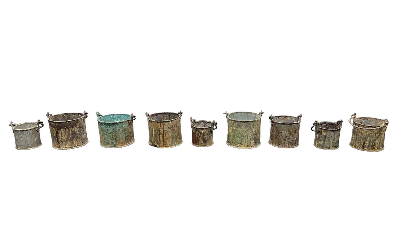 9 PC French Paint Buckets 6 1/4"H, 6 1/4" Diam. (largest) (1 of 7)