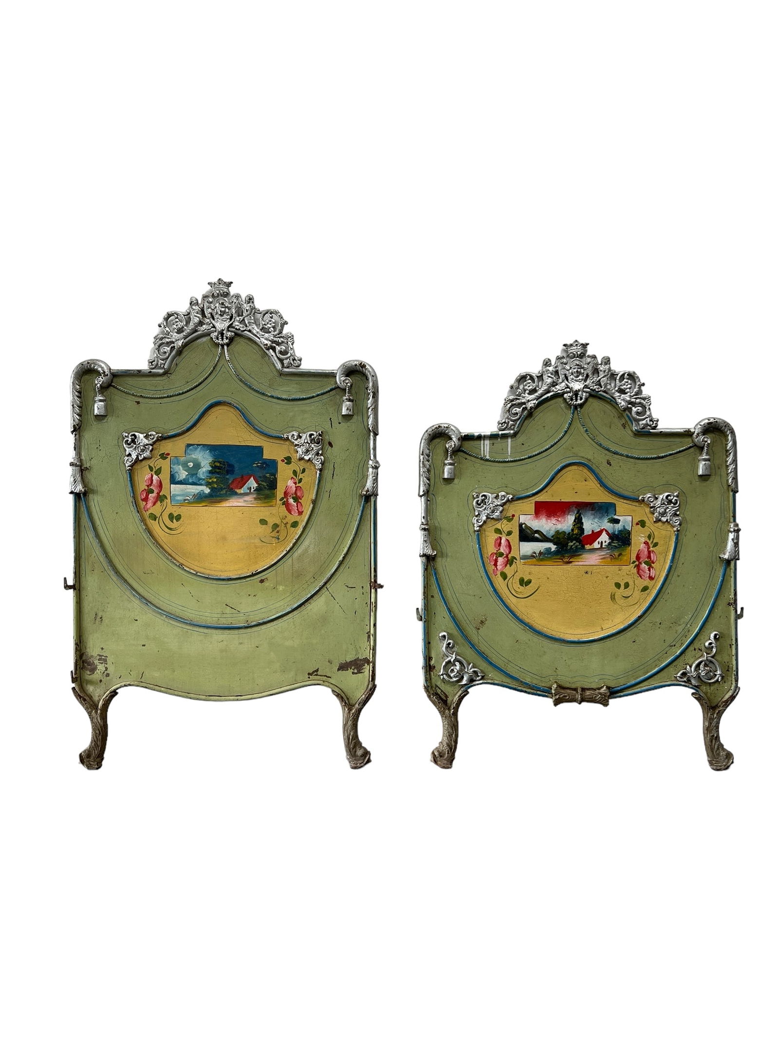 French Painted Metal Twin Bed 60"H, 38"L (Headboard)  /  51 1/2"H, 37 1/2" (Footboard) (1 of 10)