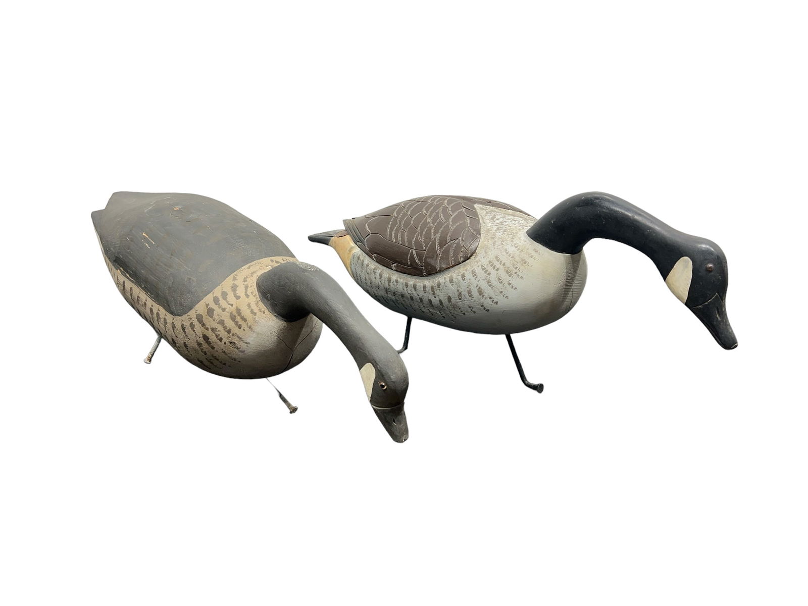 2pc. Lot of Painted Canadian Geese Decoys 13 1/2"H,   34"L,   8 3/4"W   /   10 1/2"H,   32 1/2"L, (1 of 12)