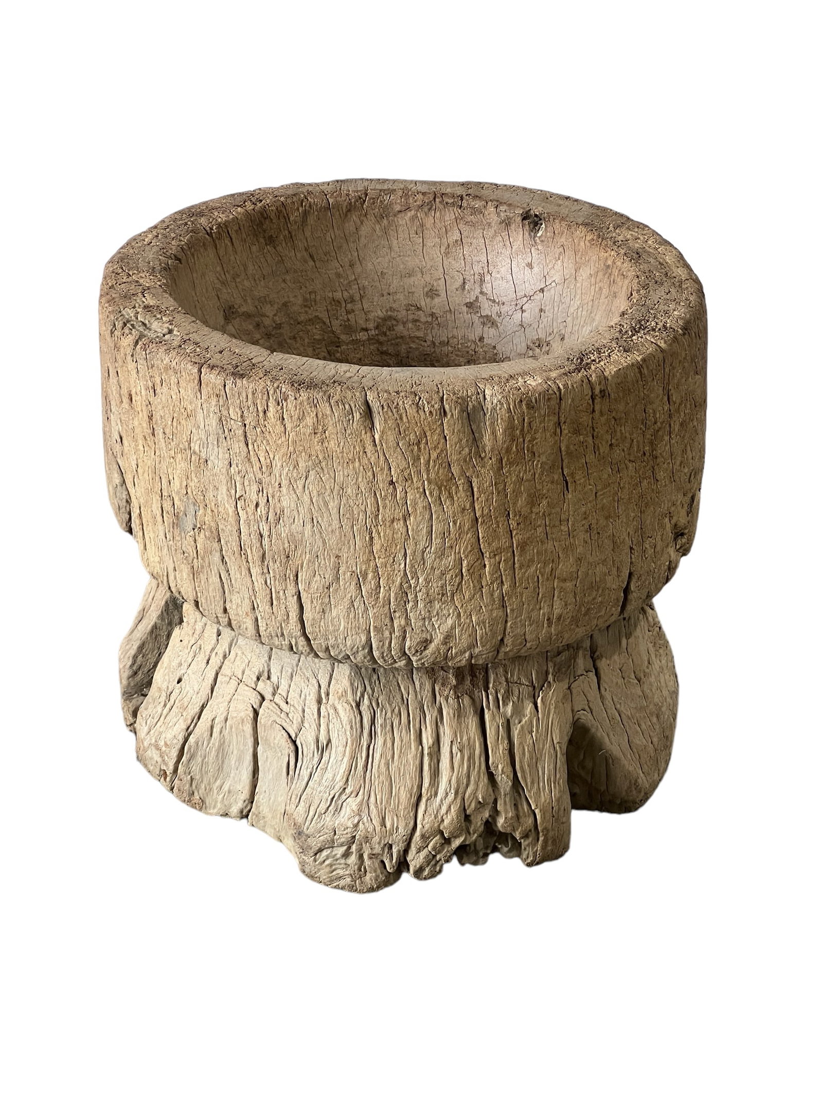 Rustic Wooden Mortar 17"H, 18" Diam (1 of 6)