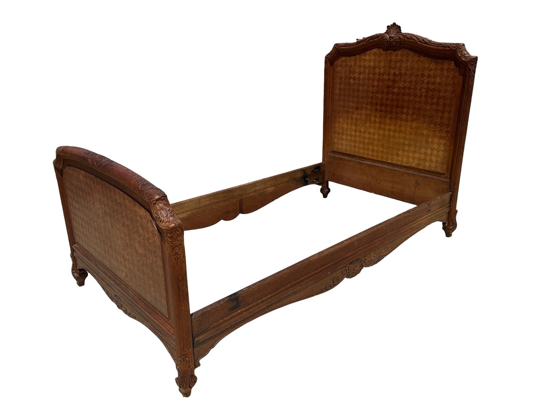 French Wooden Bed w/ Rails 57"H, 47 1/2"L (Headboard)  /  35 1/2"H, 47"L (Footboard) (1 of 8)
