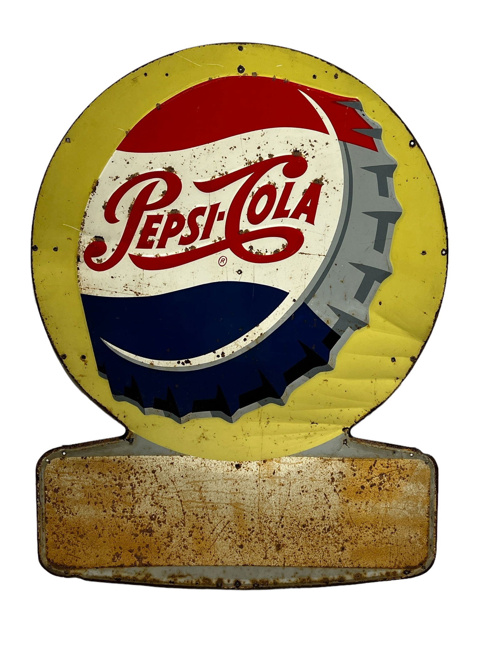 Pepsi - Cola Bottle Cap Sign  -  metal 55 1/2"  x   41 1/2" (1 of 5)