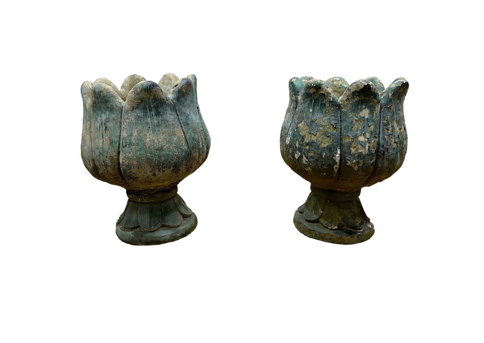 Pair of Painted Concrete Tulip Planters 18 3/4"H   x   14"Diamater (1 of 12)