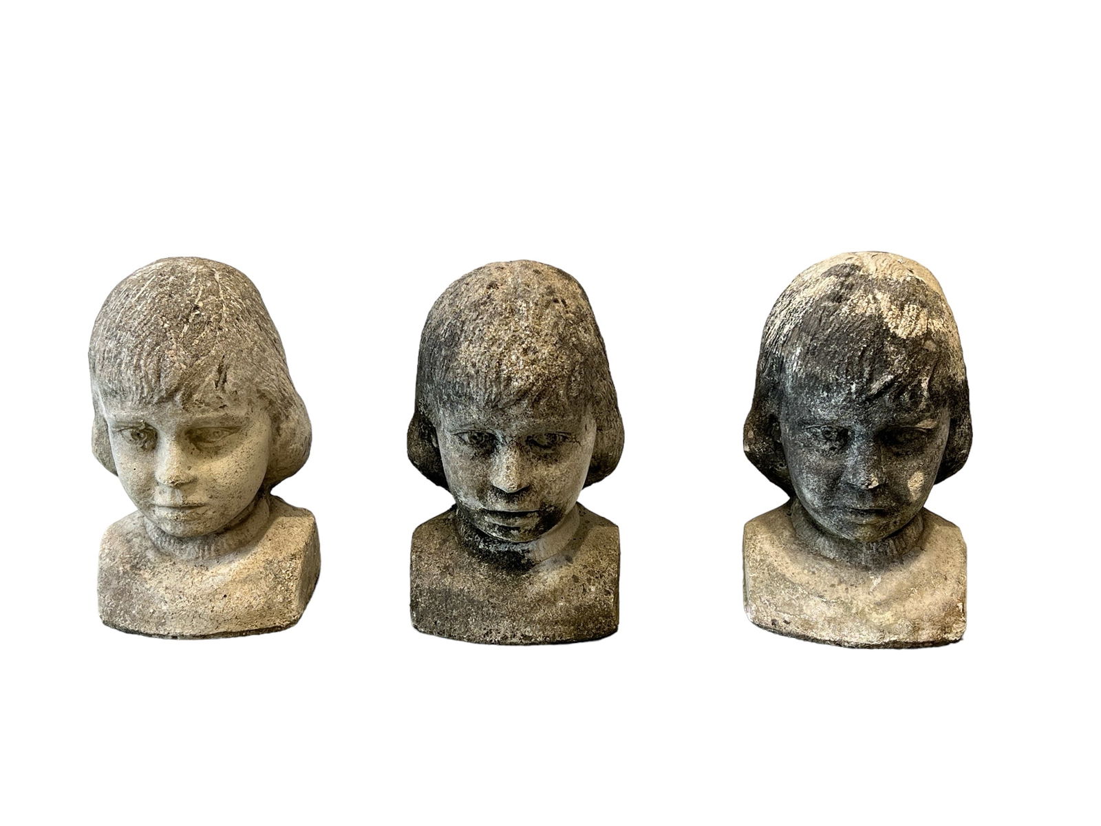 3 PC French Concrete Girl Busts 13"H, 7"L, 6"W: 3 PC French Concrete Girl Busts 13"H, 7"L, 6"W
